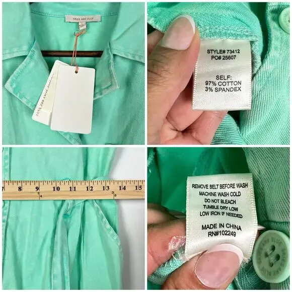 NWT Skies Are Blue Kendall Utility Jumpsuit Green Mint Sz L - Picture 8 of 9